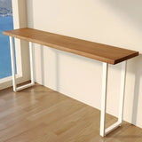 Modern Minimalist Bar Table with Wood Top and Metal Legs Image - 9
