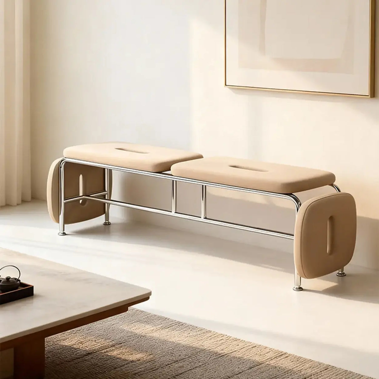 Modern Minimalist Bedroom Genuine Leather Entryway Bench Image - 10