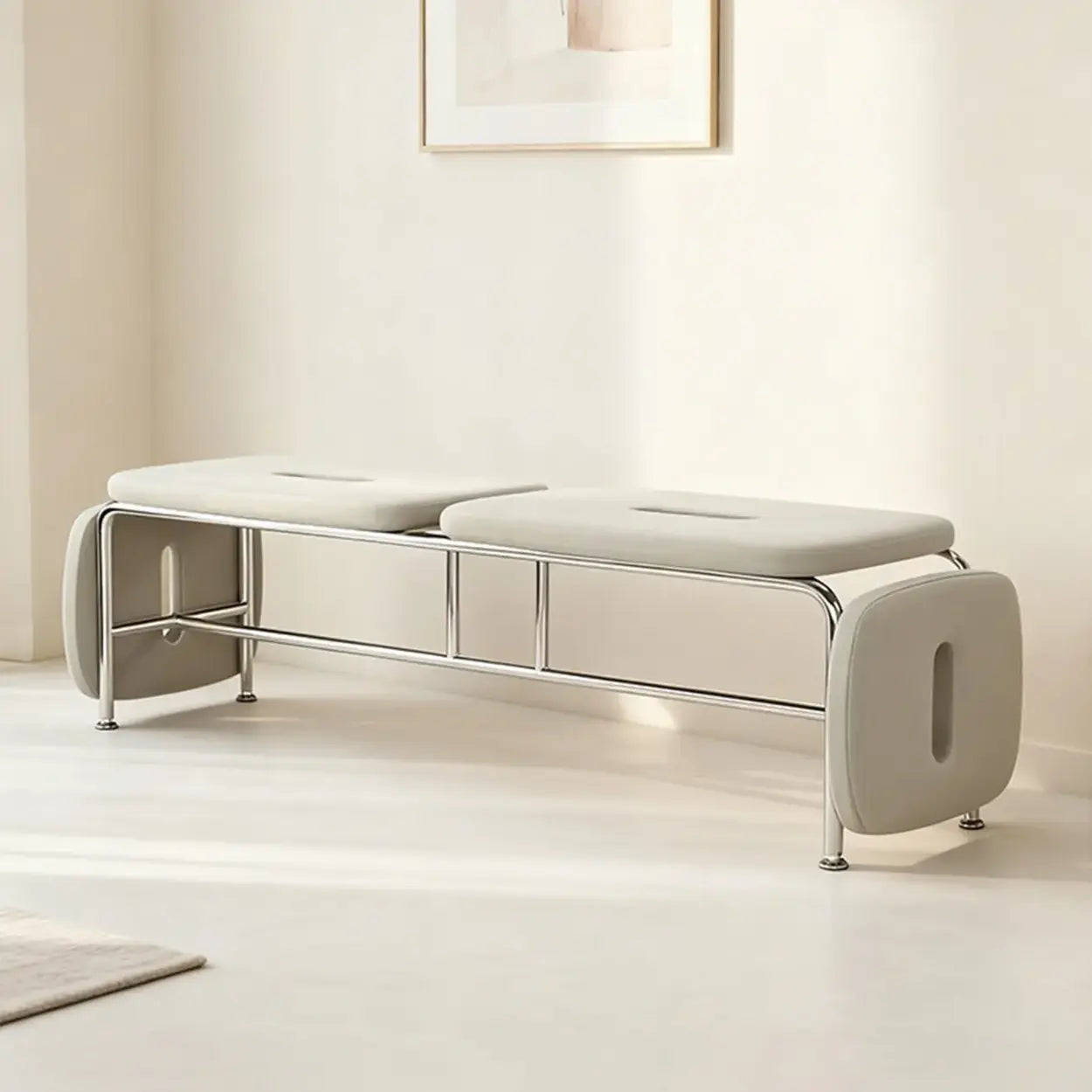 Modern Minimalist Bedroom Genuine Leather Entryway Bench Image - 13