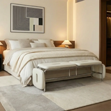 Modern Minimalist Bedroom Genuine Leather Entryway Bench Image - 3