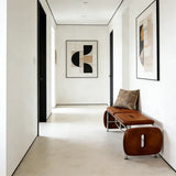 Modern Minimalist Bedroom Genuine Leather Entryway Bench Image - 5