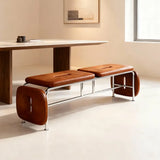 Modern Minimalist Bedroom Genuine Leather Entryway Bench Image - 6