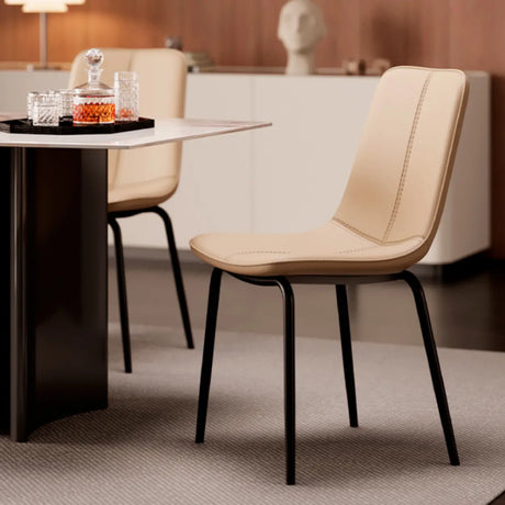 Modern Minimalist Beige Leather Dining Chair with Back Image - 1