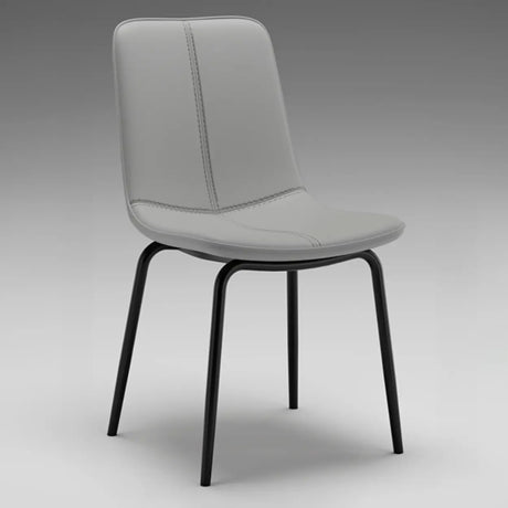 Modern Minimalist Beige Leather Dining Chair with Back Image - 2