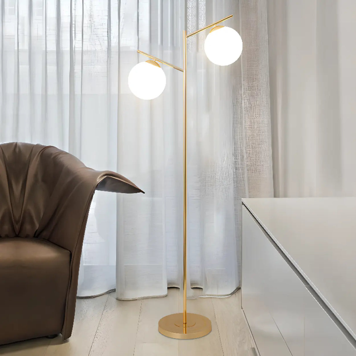 Modern Minimalist Glass Globe Circular Foot Switch Floor Lamp Image - 2
