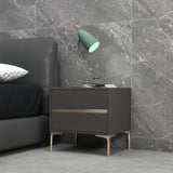 Modern Minimalist Gray Nightstand with Drawers & Gold Legs Image - 14