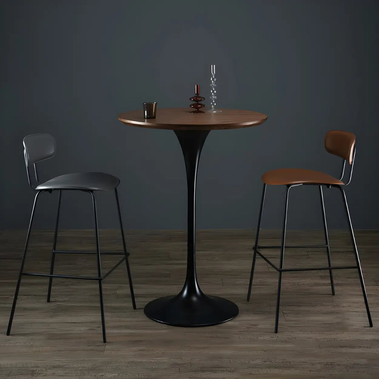 Modern Minimalist Pedestal Small Round Bar Table Image - 1