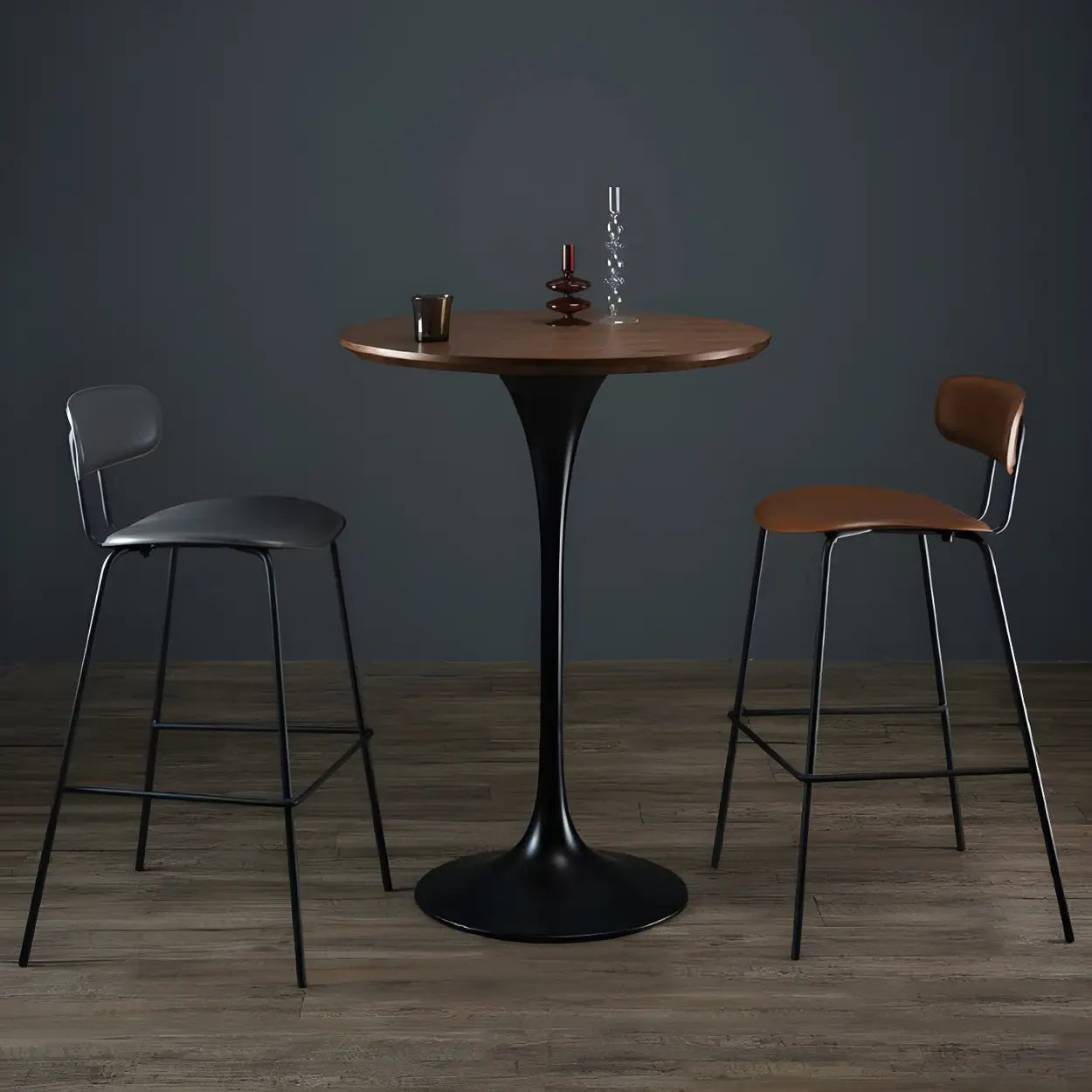 Modern Minimalist Pedestal Small Round Bar Table Image - 1
