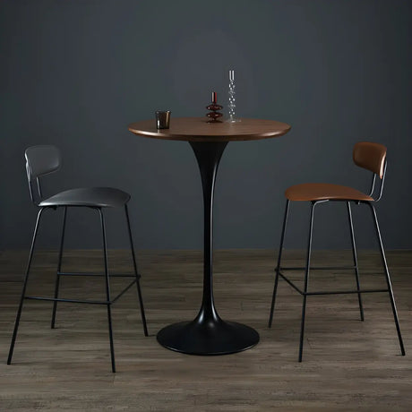 Modern Minimalist Pedestal Small Round Bar Table Image - 1