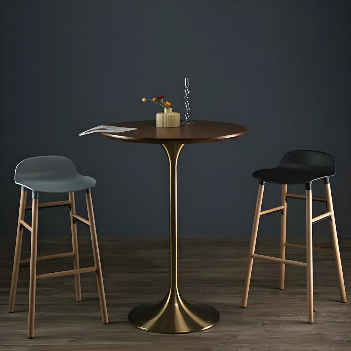 Modern Minimalist Pedestal Small Round Bar Table Image - 19