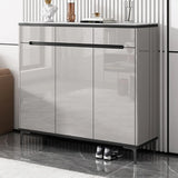 Modern Minimalist Rectangle Wood Entryway Gray Shoe Cabinet Image - 10