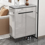 Modern Minimalist Rectangle Wood Entryway Gray Shoe Cabinet Image - 11