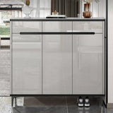 Modern Minimalist Rectangle Wood Entryway Gray Shoe Cabinet Image - 15