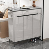 Modern Minimalist Rectangle Wood Entryway Gray Shoe Cabinet Image - 16