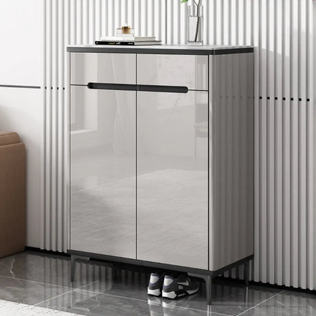 Modern Minimalist Rectangle Wood Entryway Gray Shoe Cabinet Image - 2