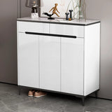 Modern Minimalist Rectangle Wood Entryway Gray Shoe Cabinet Image - 23