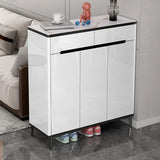 Modern Minimalist Rectangle Wood Entryway Gray Shoe Cabinet Image - 27