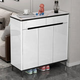 Modern Minimalist Rectangle Wood Entryway Gray Shoe Cabinet Image - 28
