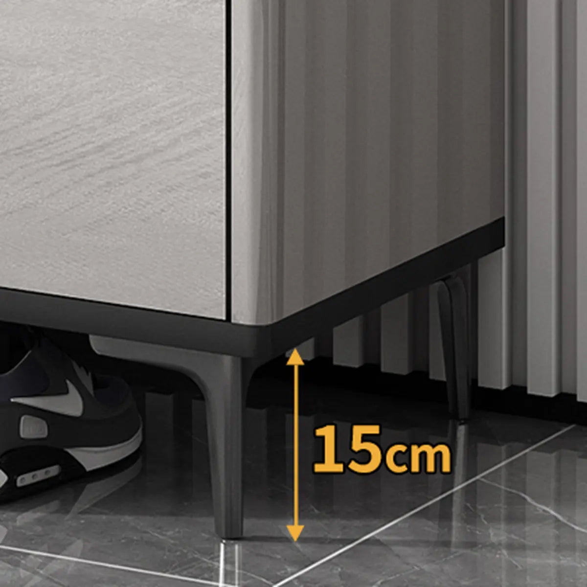 Modern Minimalist Rectangle Wood Entryway Gray Shoe Cabinet Image - 3