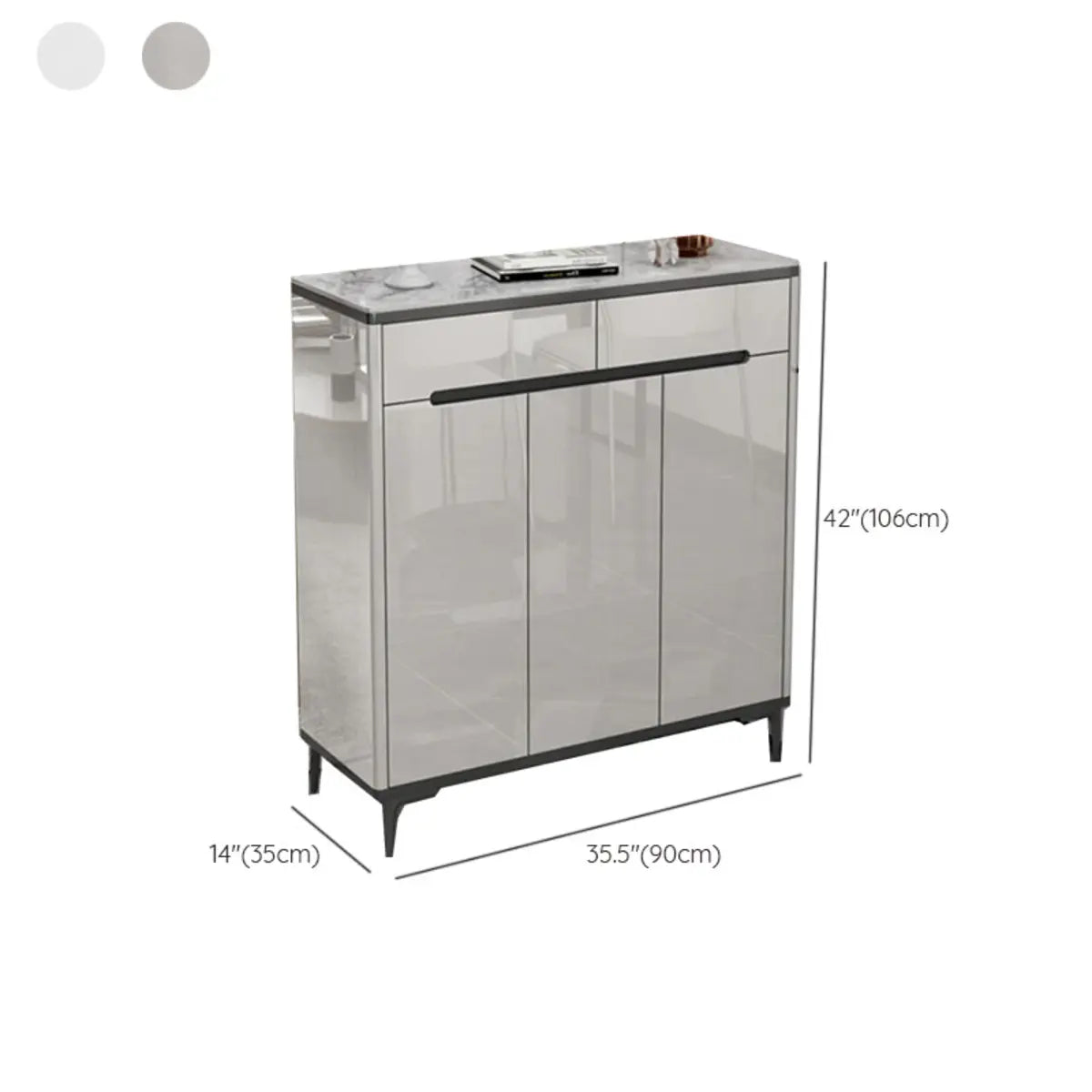 Modern Minimalist Rectangle Wood Entryway Gray Shoe Cabinet Image - 31