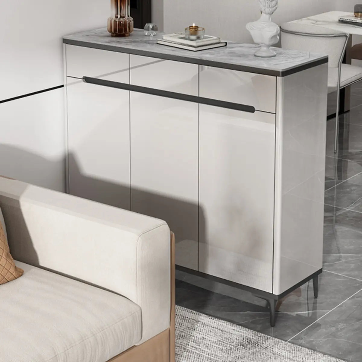 Modern Minimalist Rectangle Wood Entryway Gray Shoe Cabinet Image - 6