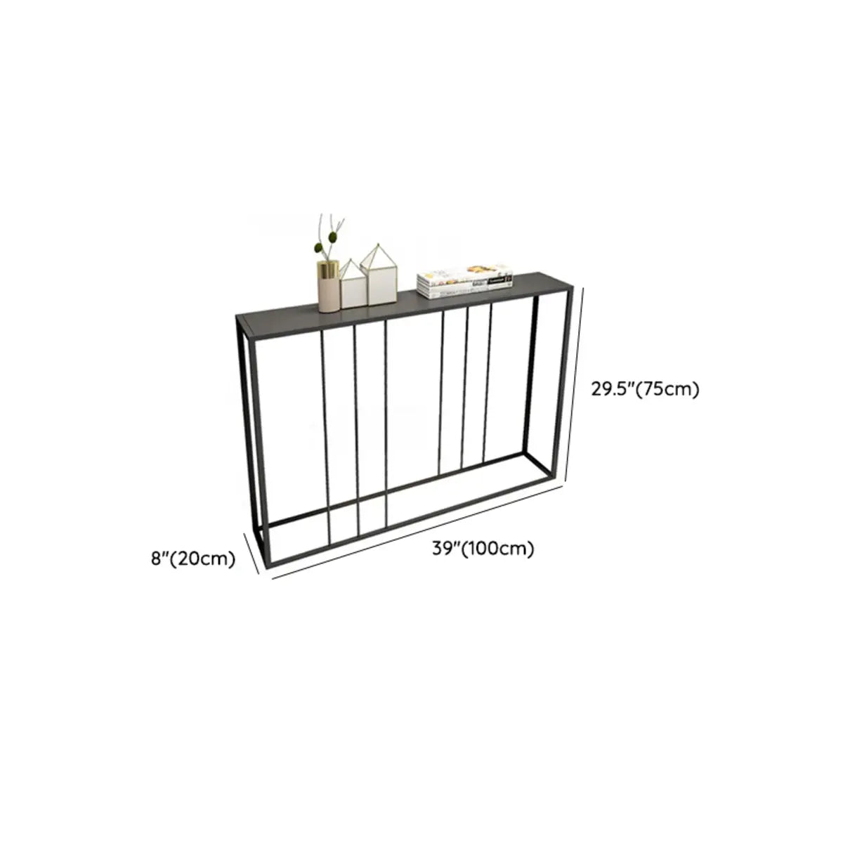 Modern Minimalist Rectangular Black Alloy Console Table Image - 10