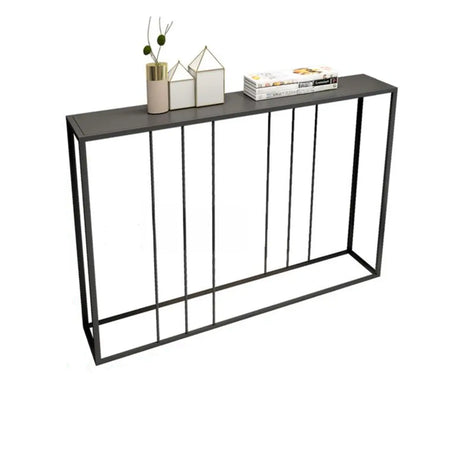 Modern Minimalist Rectangular Black Alloy Console Table Image - 2