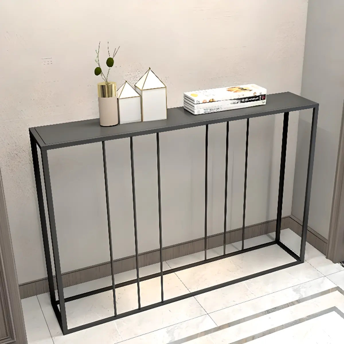 Modern Minimalist Rectangular Black Alloy Console Table Image - 3