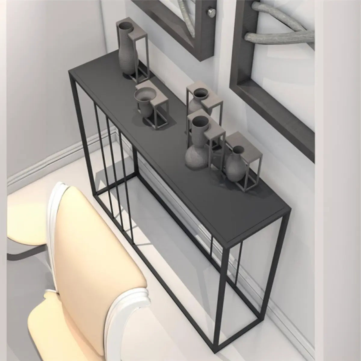 Modern Minimalist Rectangular Black Alloy Console Table Image - 4