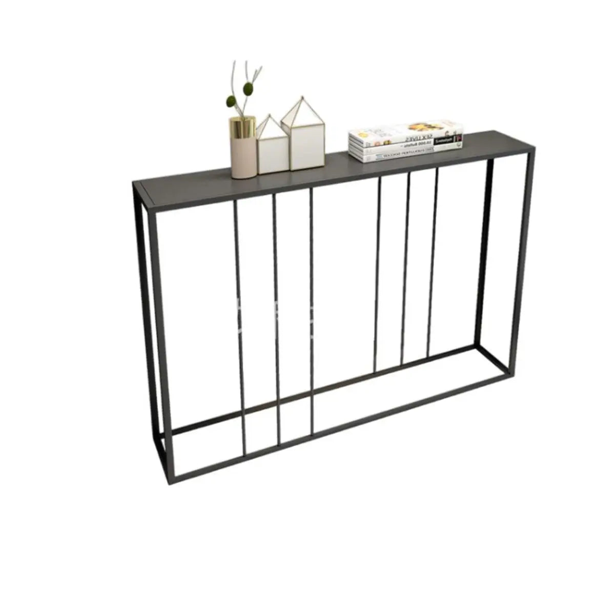 Modern Minimalist Rectangular Black Alloy Console Table Image - 5