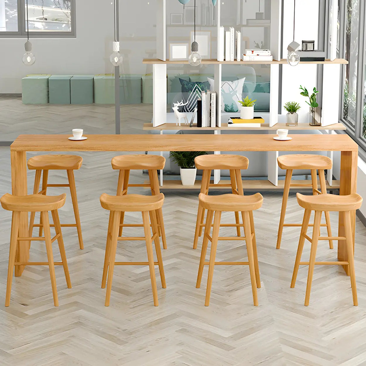 Modern Minimalist 	Rectangular Wood Bar Table for Cafe Image - 2