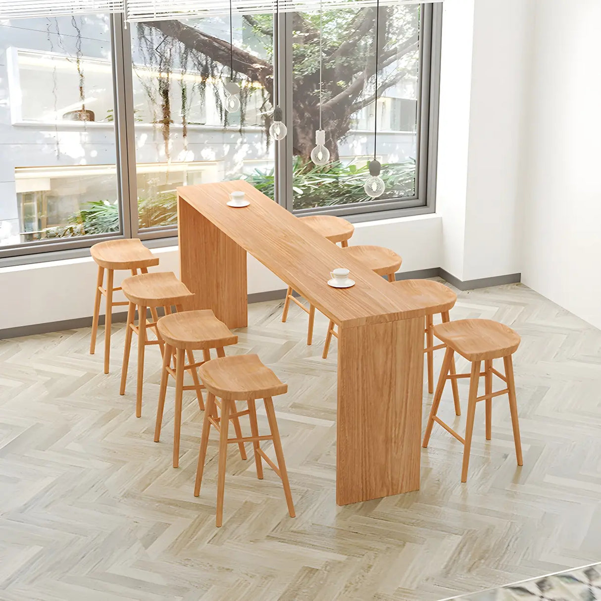 Modern Minimalist 	Rectangular Wood Bar Table for Cafe Image - 3