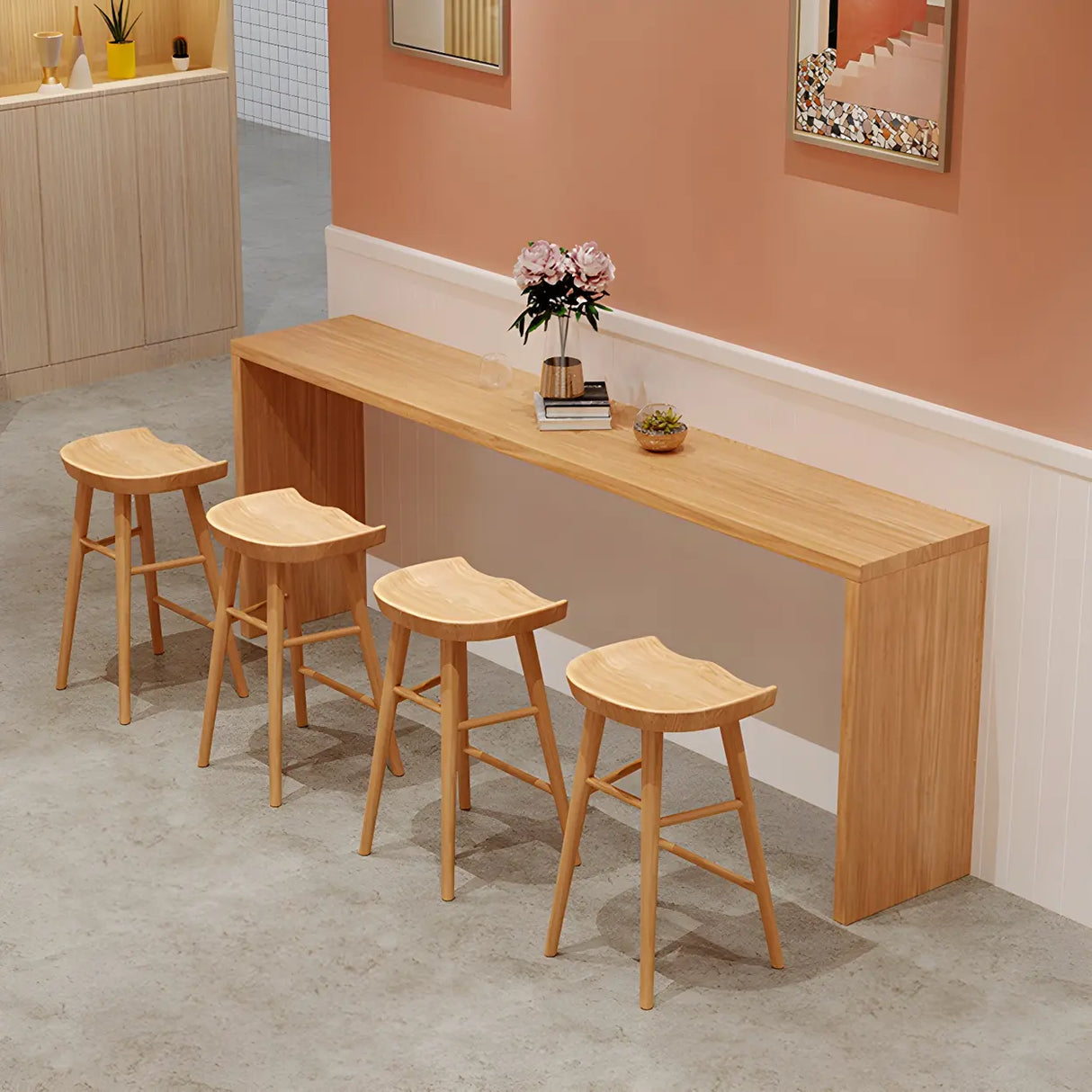 Modern Minimalist 	Rectangular Wood Bar Table for Cafe Image - 4