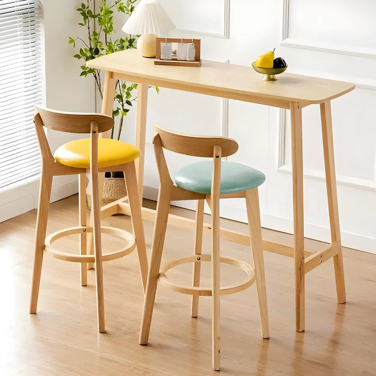 Modern Minimalist Rectangular Wood Counter Height Bar Table Image - 1