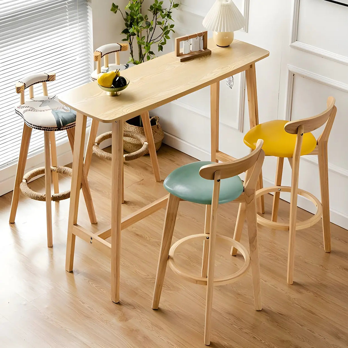 Modern Minimalist Rectangular Wood Counter Height Bar Table Image - 11