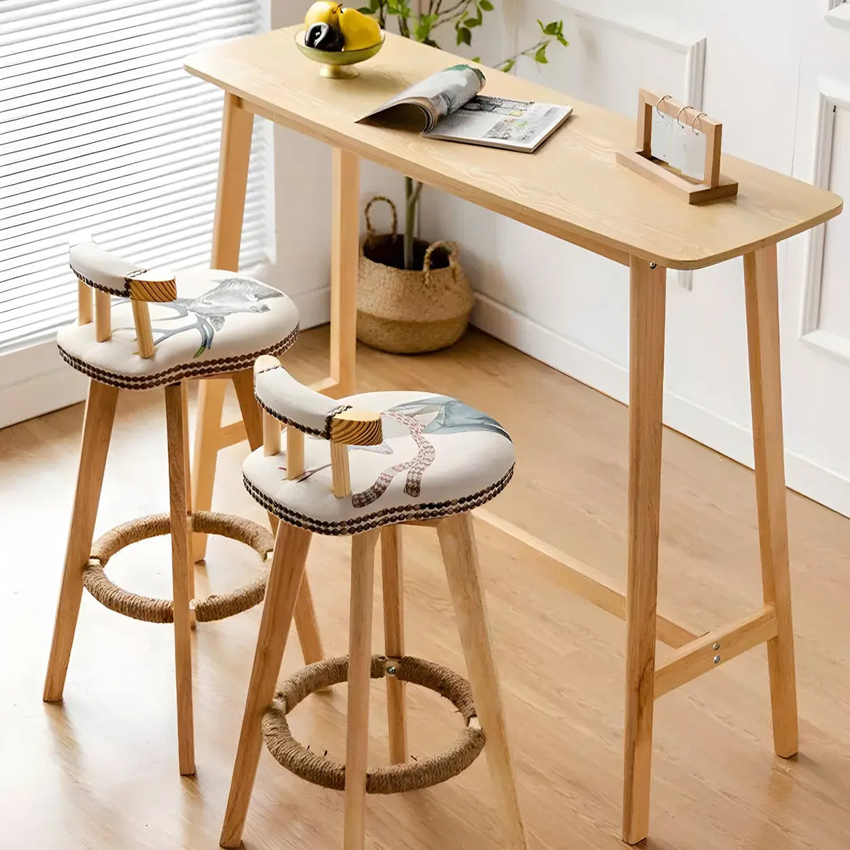 Modern Minimalist Rectangular Wood Counter Height Bar Table Image - 3