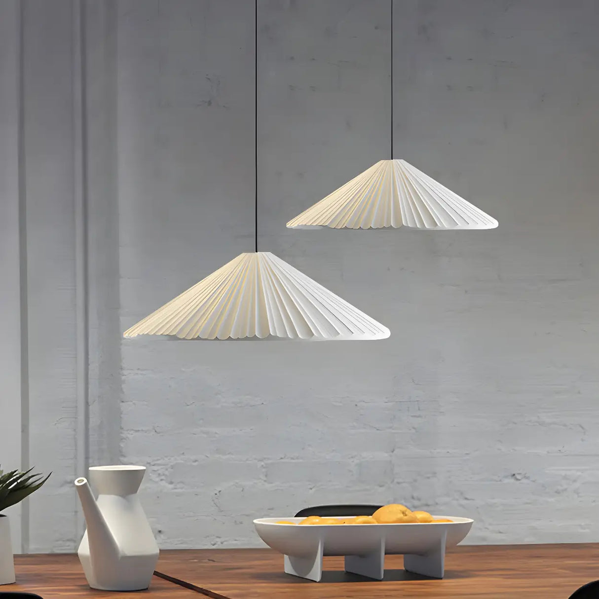 Modern Minimalist Ribbed Cone-Shaped Pendant Light Image - 11