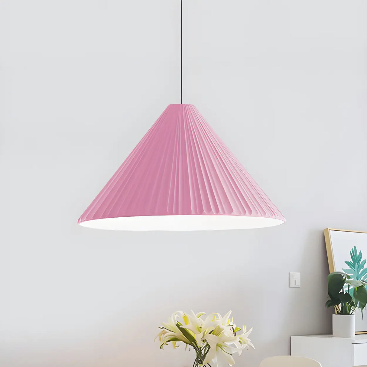 Modern Minimalist Ribbed Cone-Shaped Pendant Light Image - 13