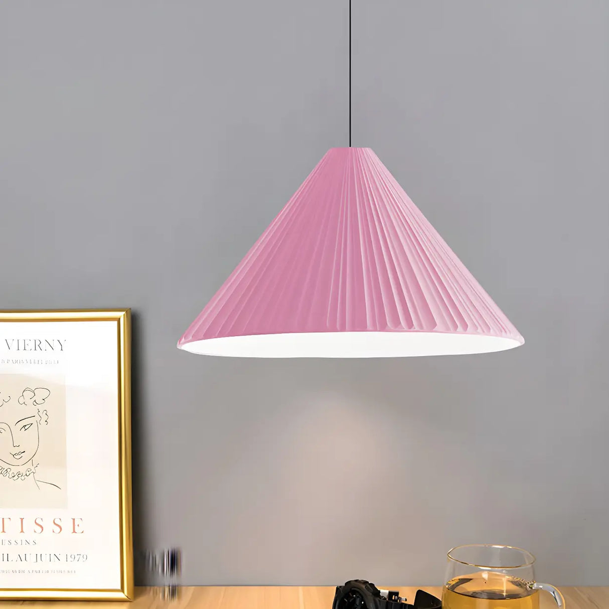 Modern Minimalist Ribbed Cone-Shaped Pendant Light Image - 14