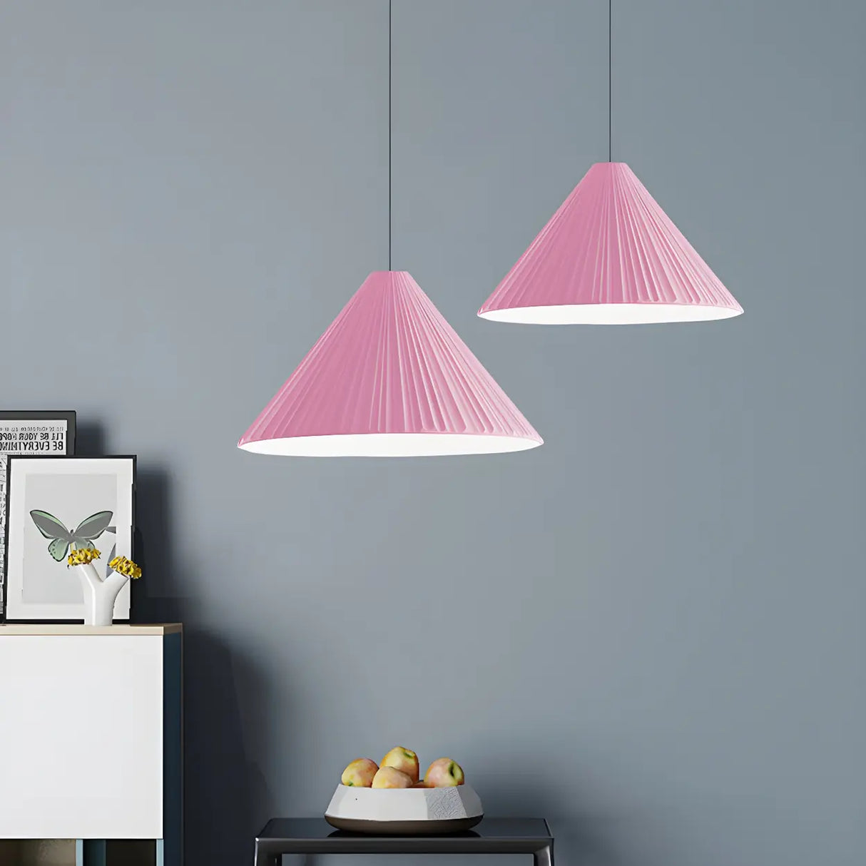 Modern Minimalist Ribbed Cone-Shaped Pendant Light Image - 15