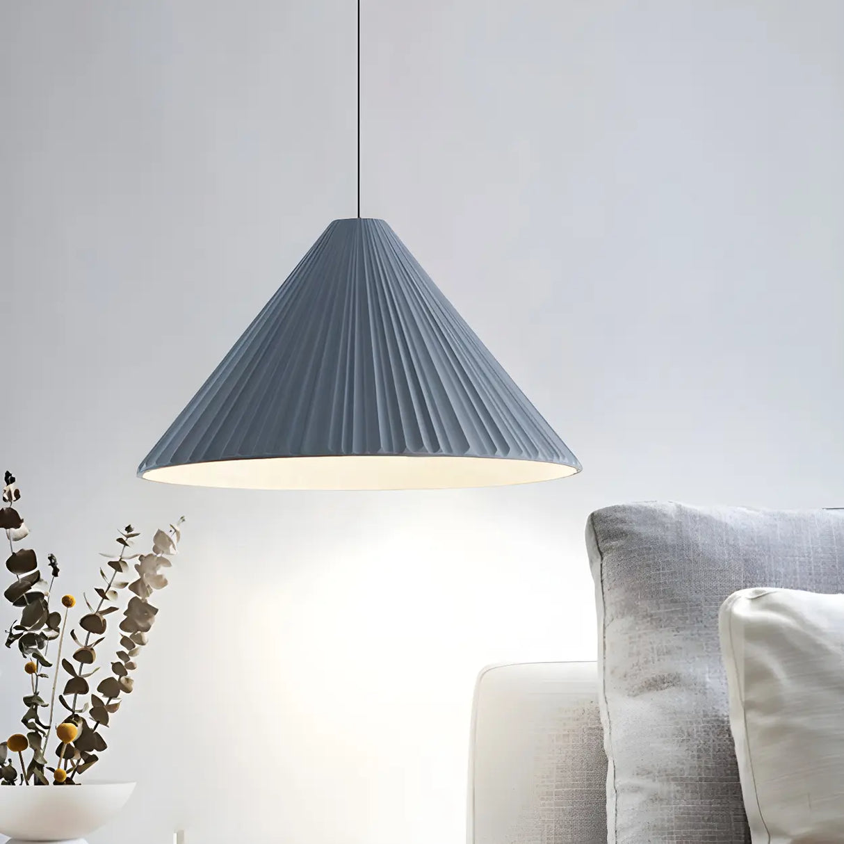 Modern Minimalist Ribbed Cone-Shaped Pendant Light Image - 17
