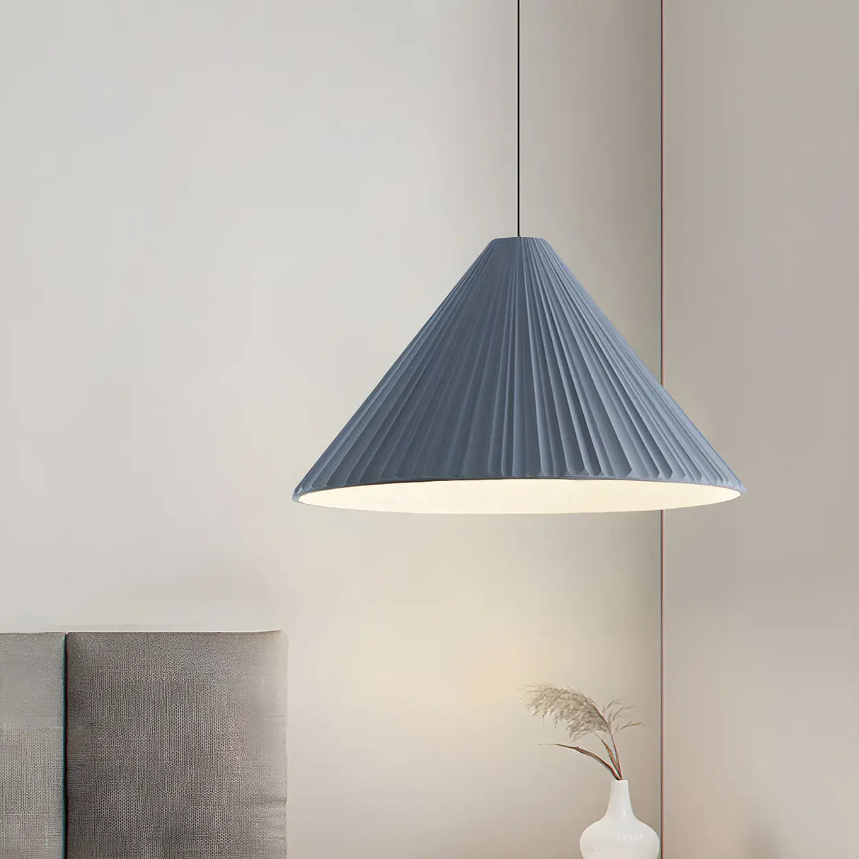 Modern Minimalist Ribbed Cone-Shaped Pendant Light Image - 18