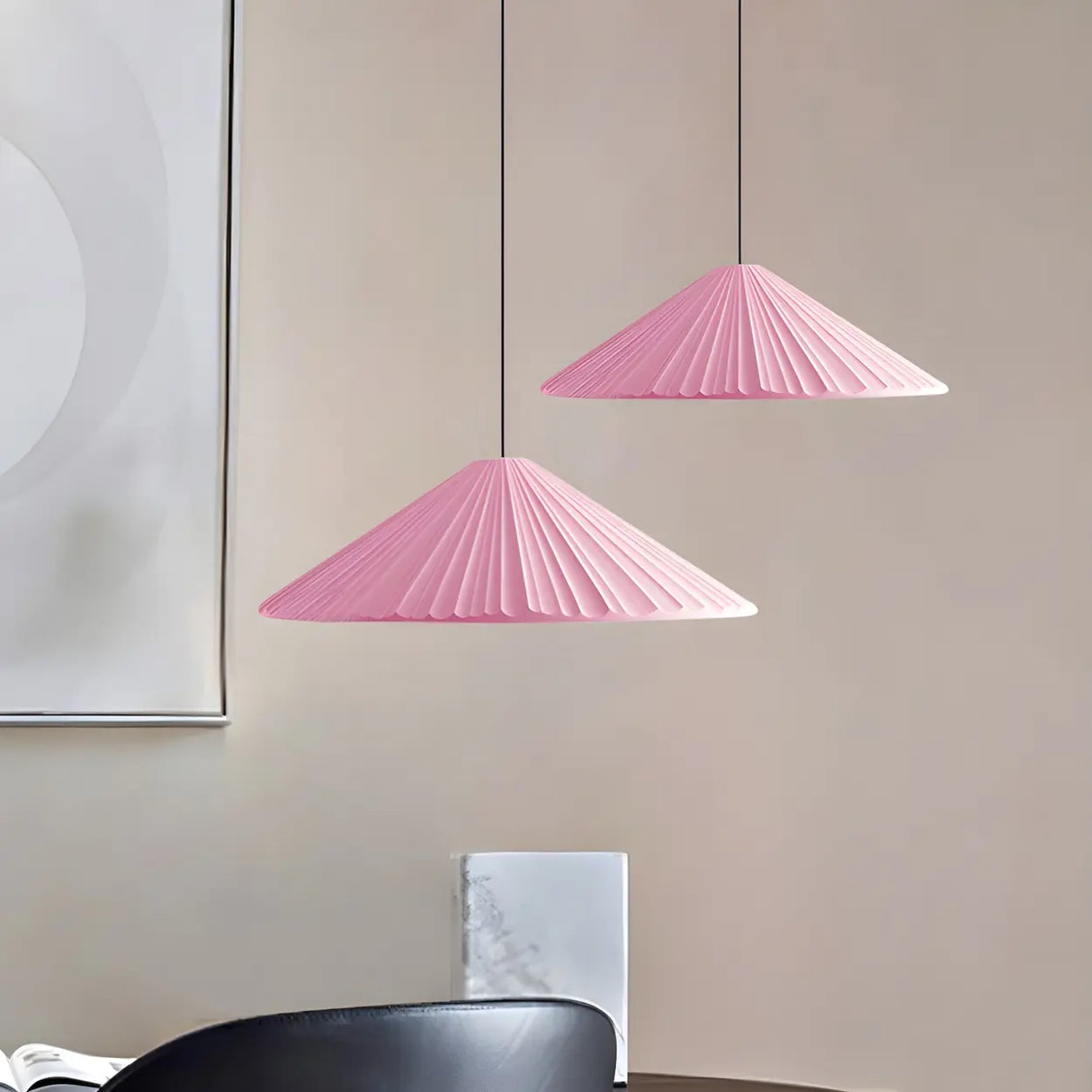 Modern Minimalist Ribbed Cone-Shaped Pendant Light Image - 2