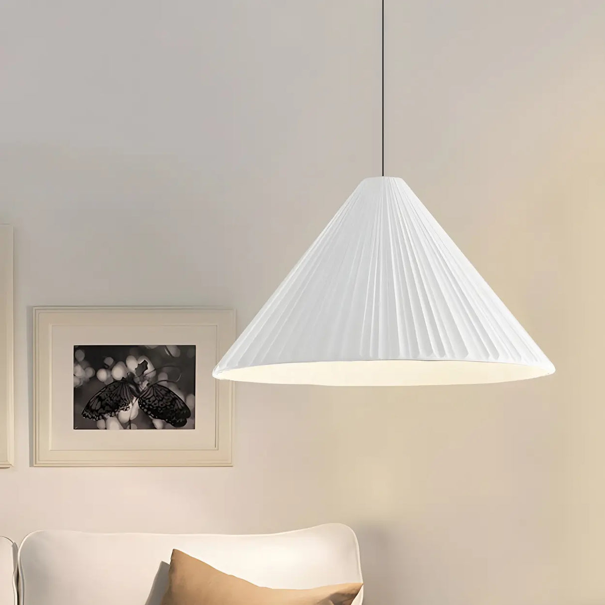 Modern Minimalist Ribbed Cone-Shaped Pendant Light Image - 21