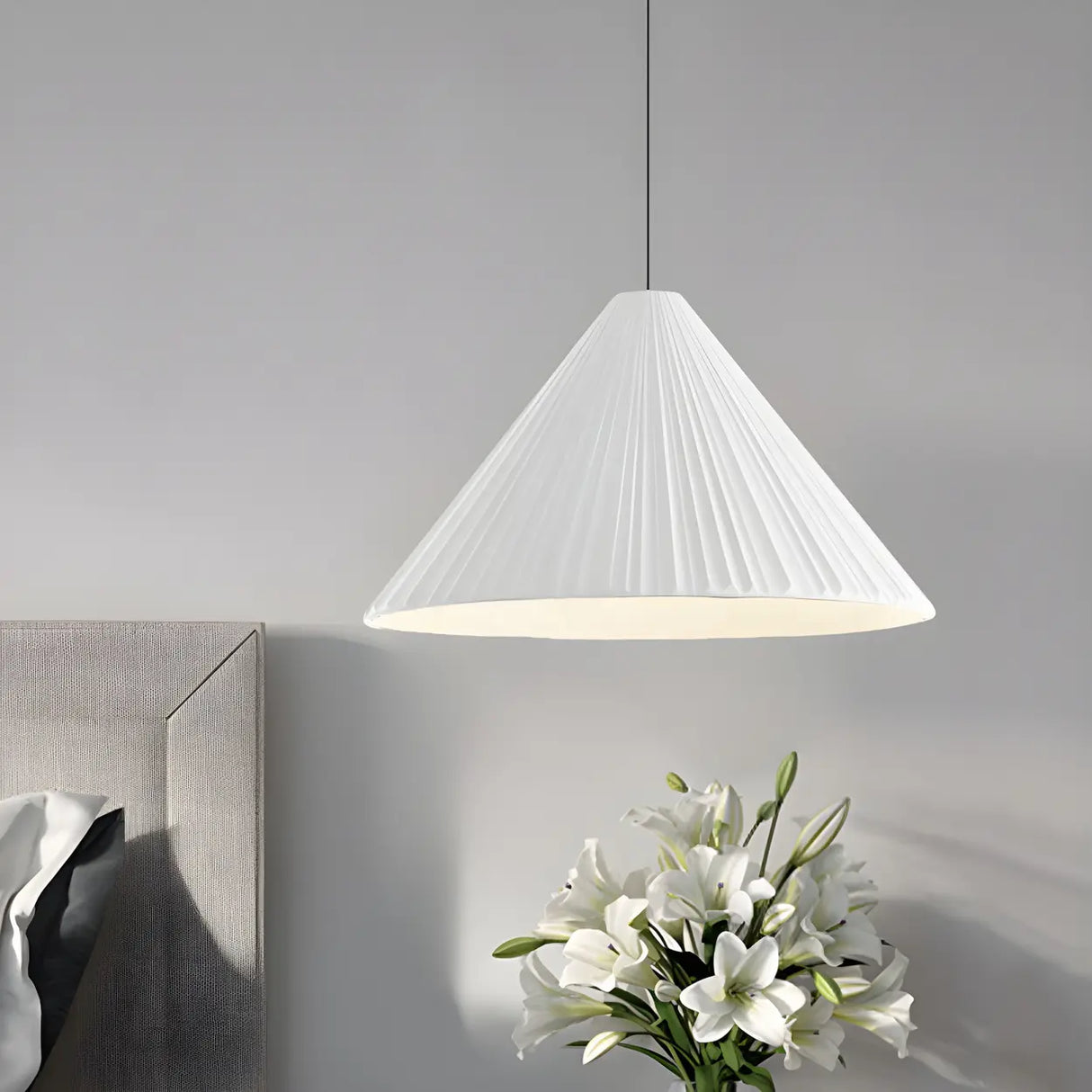 Modern Minimalist Ribbed Cone-Shaped Pendant Light Image - 22