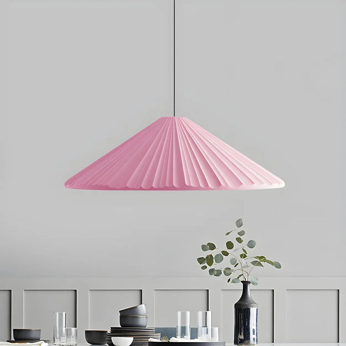 Modern Minimalist Ribbed Cone-Shaped Pendant Light Image - 25