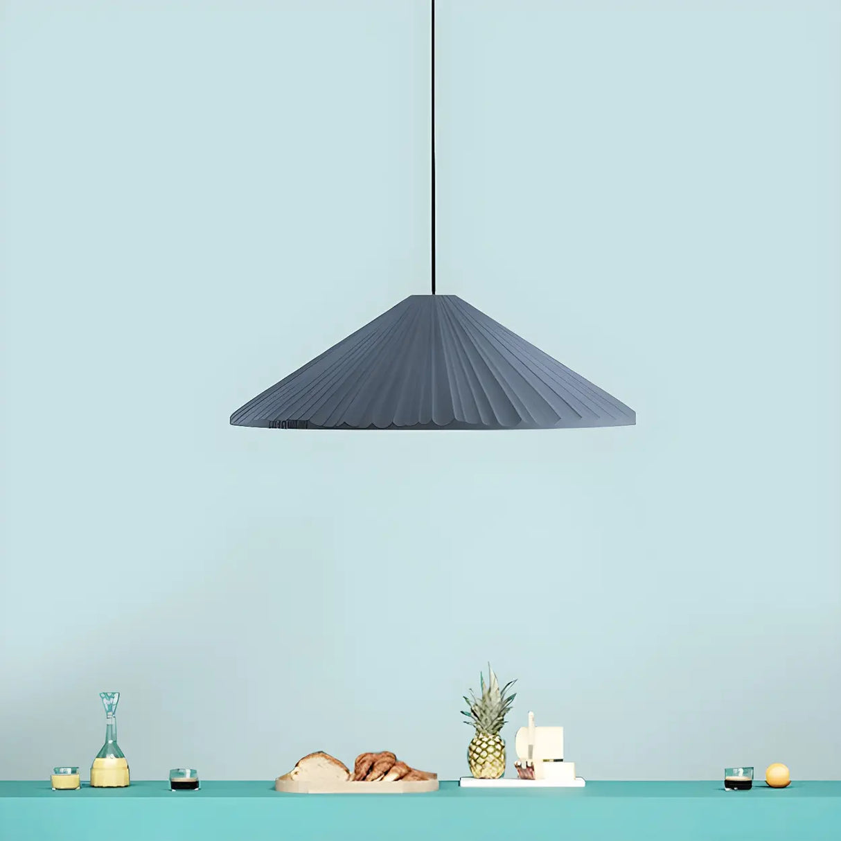 Modern Minimalist Ribbed Cone-Shaped Pendant Light Image - 5