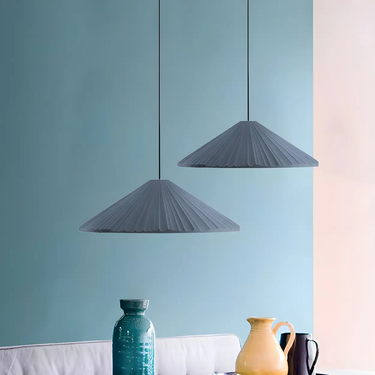 Modern Minimalist Ribbed Cone-Shaped Pendant Light Image - 7