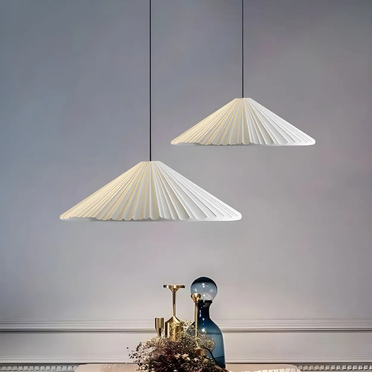 Modern Minimalist Ribbed Cone-Shaped Pendant Light Image - 9