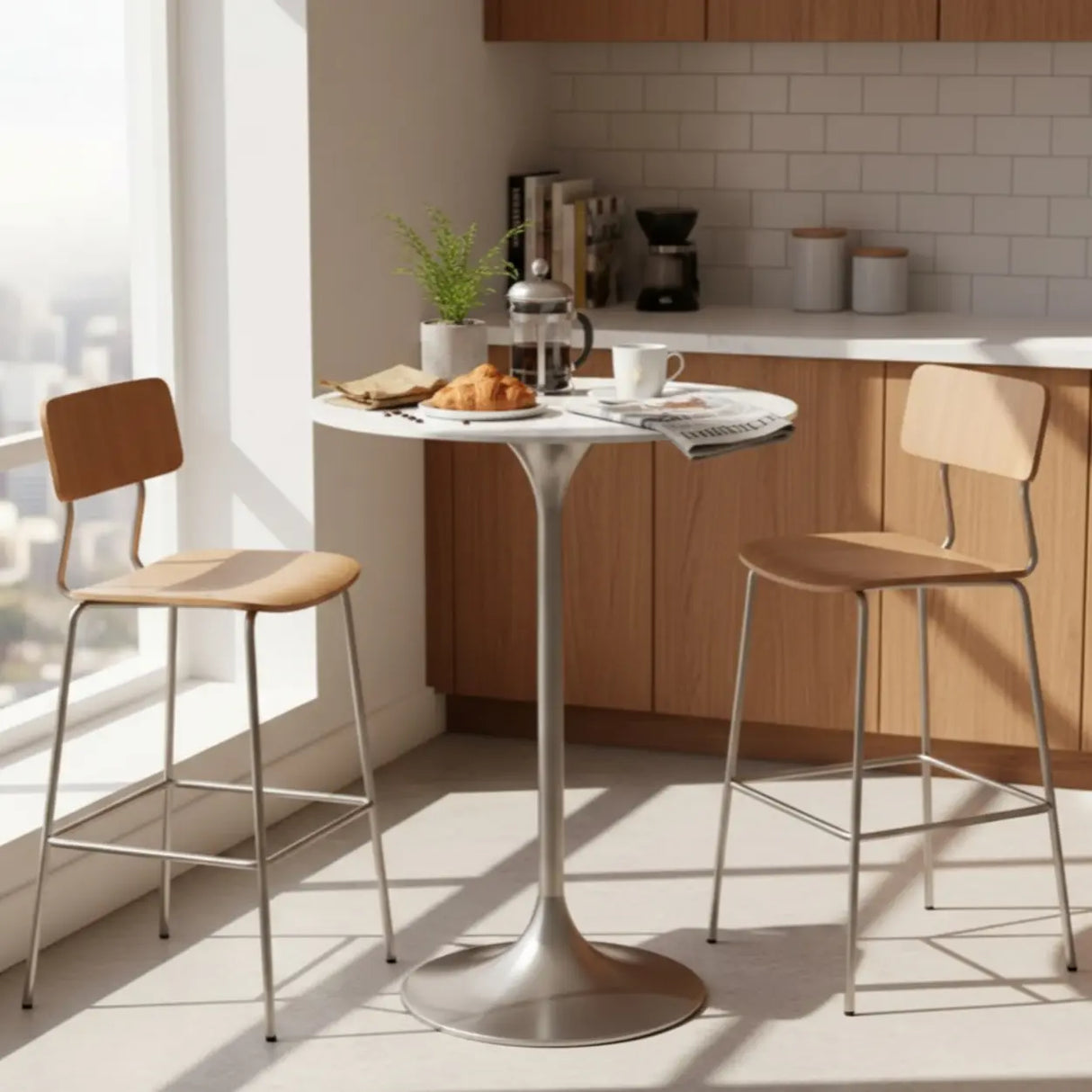 Modern Minimalist Small Round Stone Bistro Bar Table Image - 1
